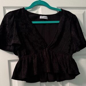 Urban Outfitters Black Textured V-Neck Blouse